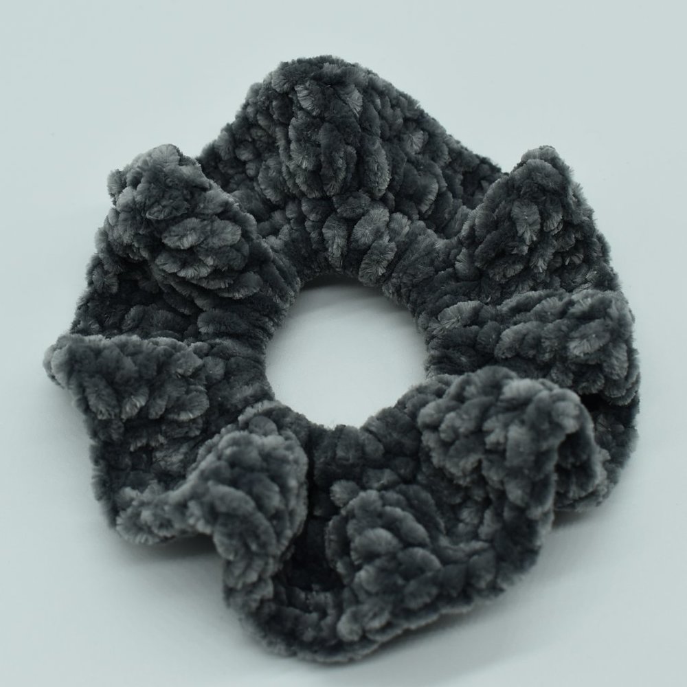 Handcrafted Grey Chenille Crochet Scrunchie
